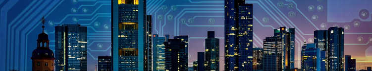 City at night with technology web overlay