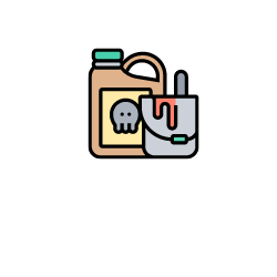 hazardous waste icon of paint buceket and bottle with skull